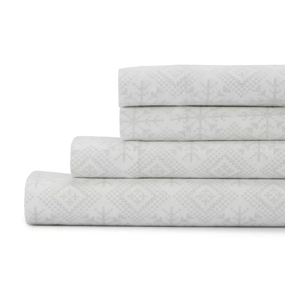 Cuddl Duds Twin Sheet Set Heavyweight Flannel Fair Isle Lodge Farmhouse Winter